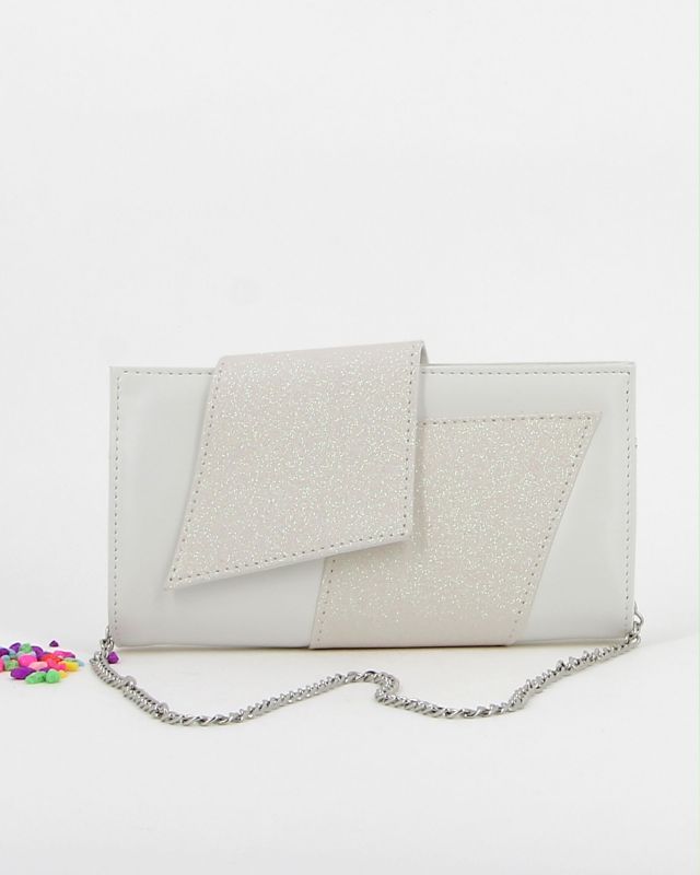 Prodotto: ANNES NICOLE - Pochette bianca con fascia e pattina glitterate, MADE IN ITALY