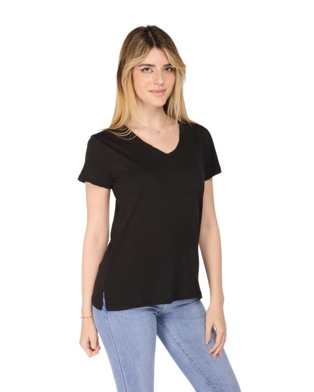 Prodotto: TATOO - Tshirt nera da donna scollo a V