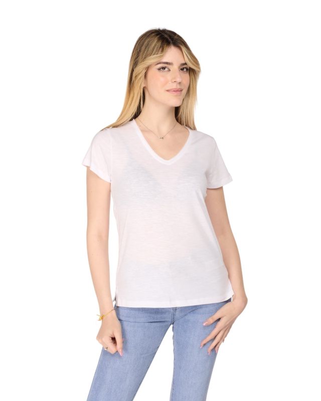 Prodotto: TATOO - Tshirt bianca da donna scollo a V