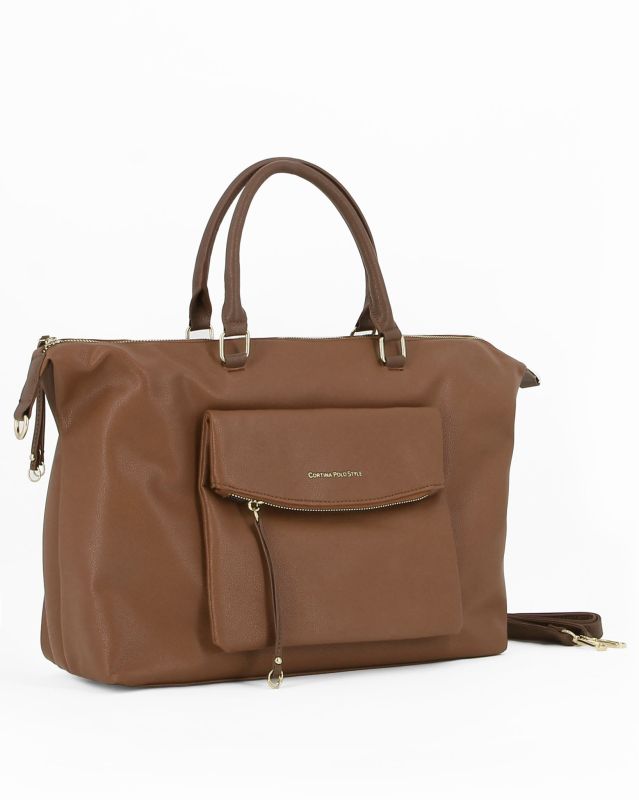 Prodotto: CORTINA POLO STYLE - Borsa due manici taupe con tracolla removibile e tasca frontale con patta