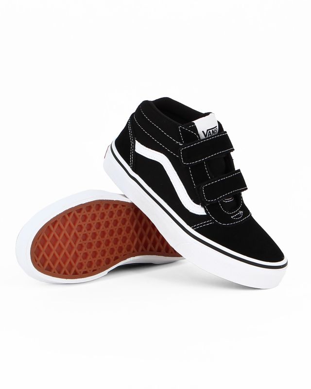 Prodotto: VANS WARD MID V - Sneakers da bambina alta nera e bianca in VERA PELLE con doppio strappo, numerata 28/35