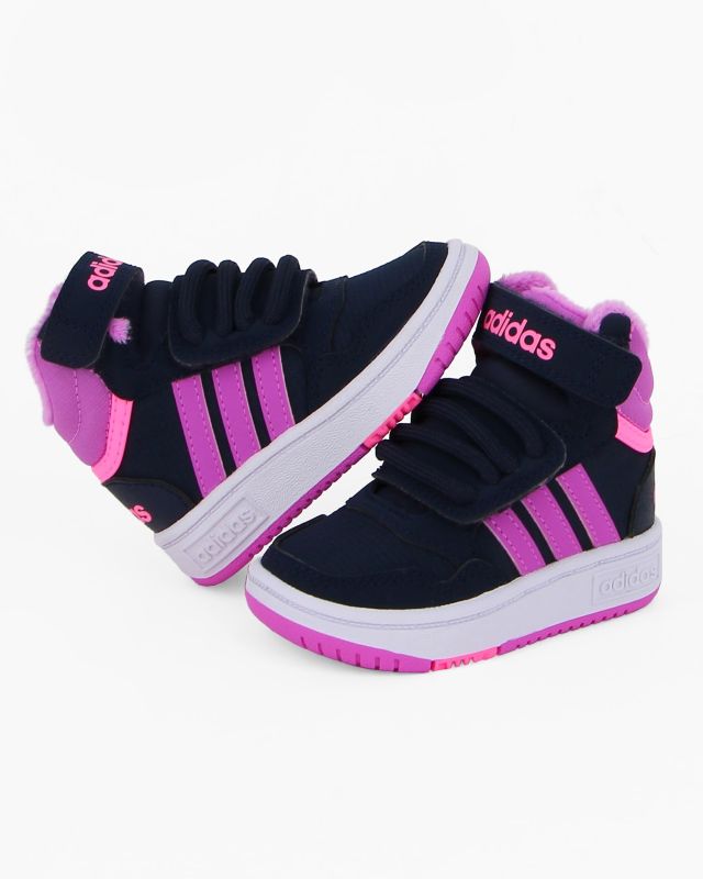 Prodotto: ADIDAS - Sneakers alta da bambino verde militare e arancio con pelliccia interna e strappo, numerata 19/27 - HOOPS MID 3,0 AC