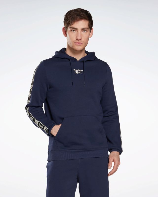 Prodotto: REEBOK - Felpa da uomo blu con cappuccio e banda Reebok sulla manica