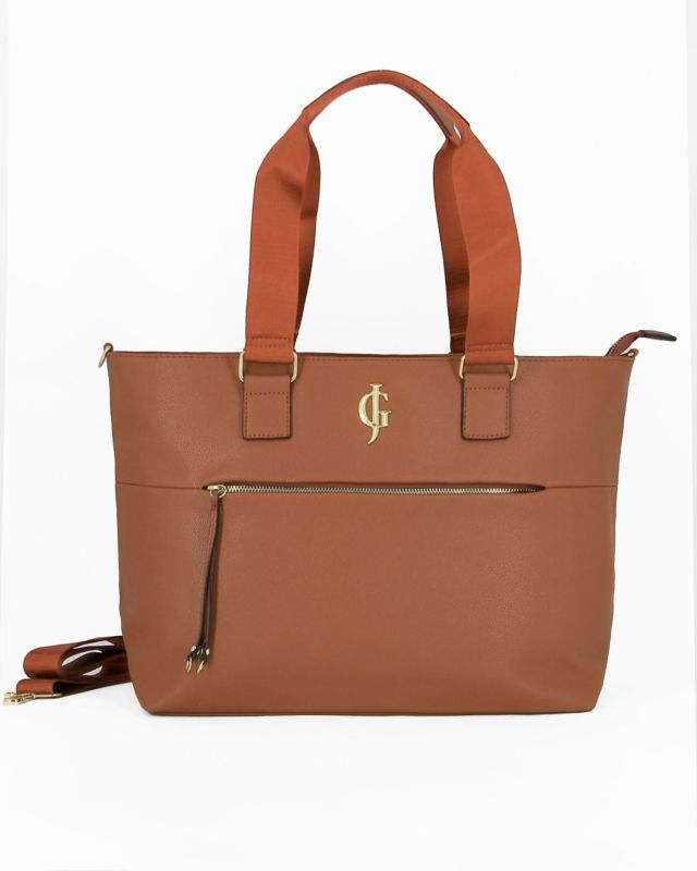 Prodotto: JUST GOLF - Borsa shopping marrone con tasca frontale e tracolla removibile