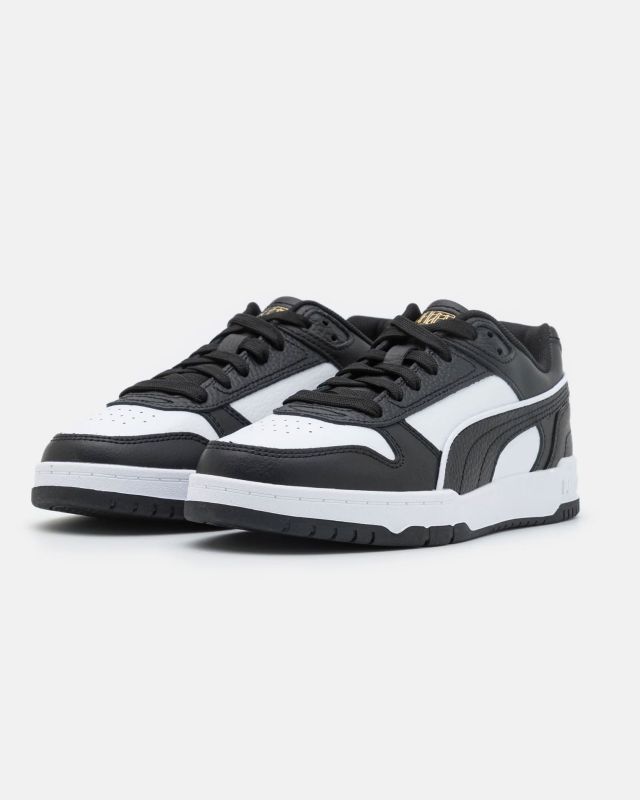 Prodotto: PUMA - Sneakers da uomo in VERA PELLE nera e bianca con dettali oro - RBD GAME LOW