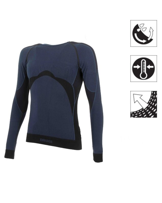 Prodotto: BRUGI - Maglia da uomo blu e nera termica girocollo traspirante senza cuciture