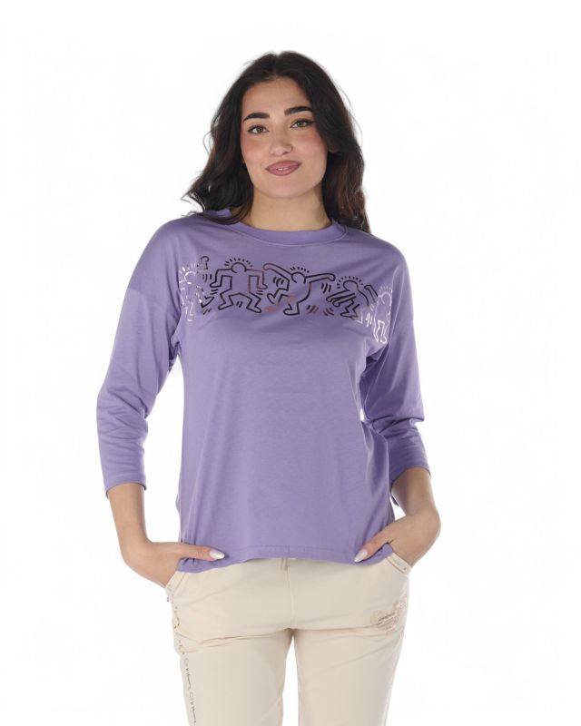 Prodotto: KEITH HARING - DONNA MAGLIA MANICA 3/4 LILLA, SPACCHI LATERALI