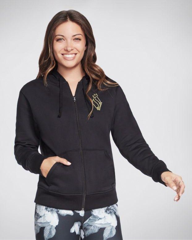 Prodotto: SKECHERS -  Felpa donna nera, full zip con cappuccio