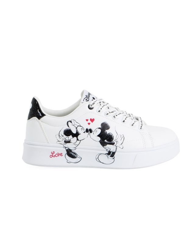 Prodotto: MICKEY - Scarpa sneakers bianca da donna con stampa laterale e lacci