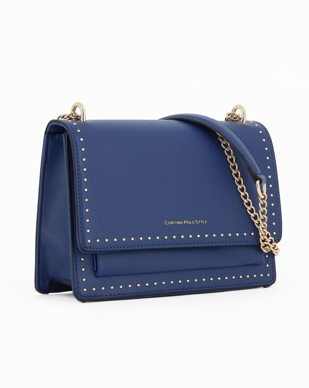 Prodotto: CORTINA POLO STYLE - Tracolla blu con patta e tasca frontale, dettaglio rivetti