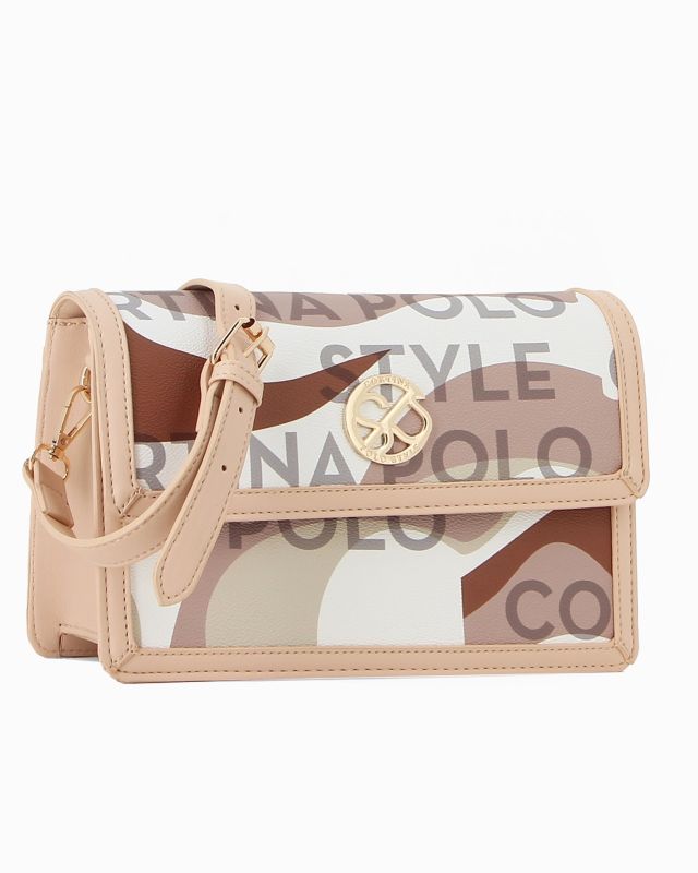 Prodotto: CORTINA POLO STYLE - Borsa marrone a fantasia con patta frontale, tracolla regolabile e removibile