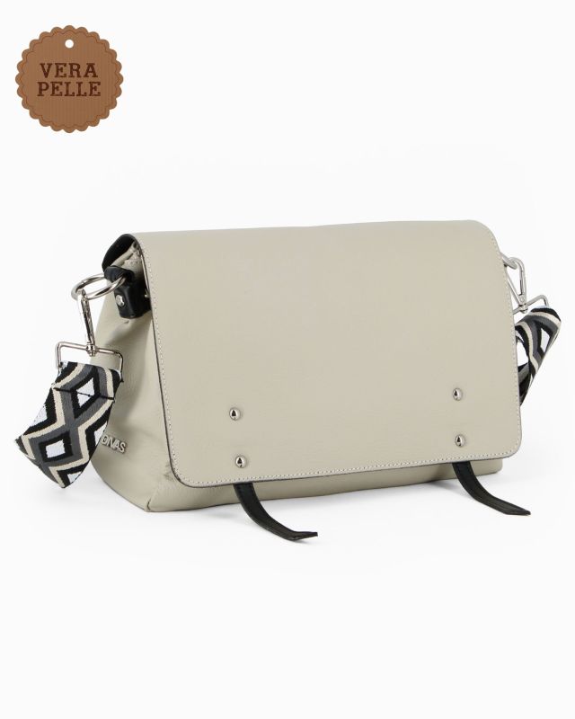 Prodotto: DIVAS - Borsa grigia modello postina VERA PELLE, MADE IN ITALY