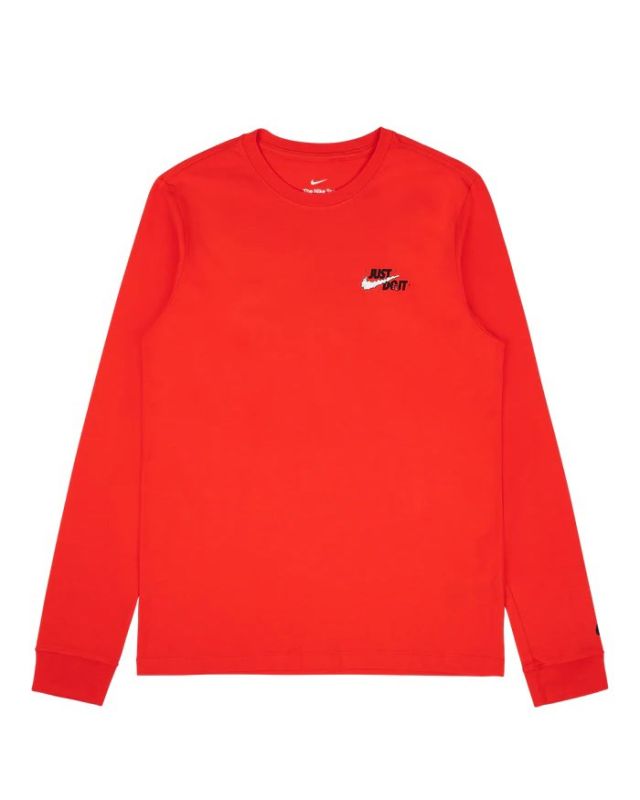 Prodotto: NIKE - Maglia a manica lunga da uomo rossa in cotone con logo nero e bianco