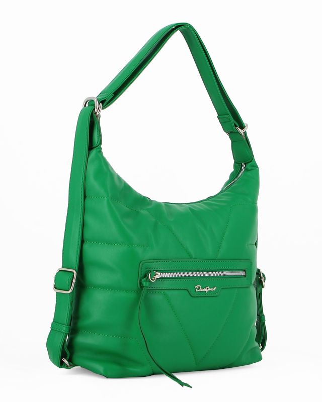 Prodotto: DAVID JONES - Borsa verde con tasca frontale e logo in rilievo