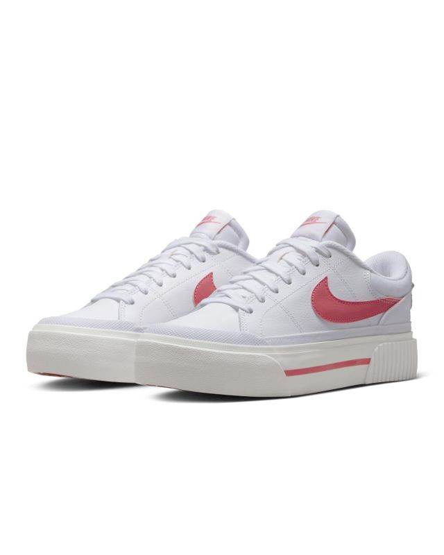 Prodotto: NIKE - Sneaker da donna bianca e rosa in VERA PELLE  con suola spessa - COURT LEGACY LIFT