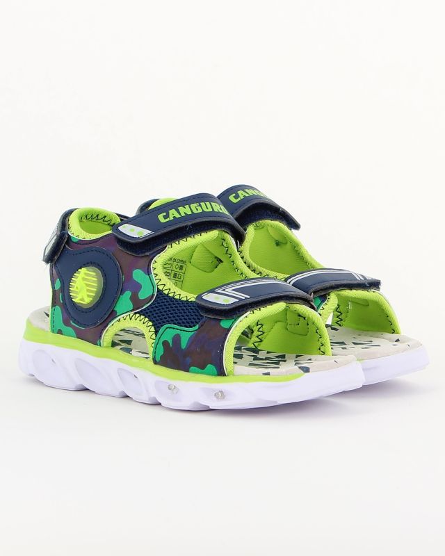 Prodotto: CANGURO - Sandalo bimbo blu e verde camouflage con luci 30/35