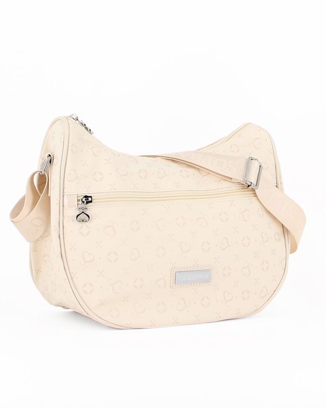 Prodotto: SOLO SOPRANI - Borsa mezzaluna beige con tasca frontale e tracolla regolabile