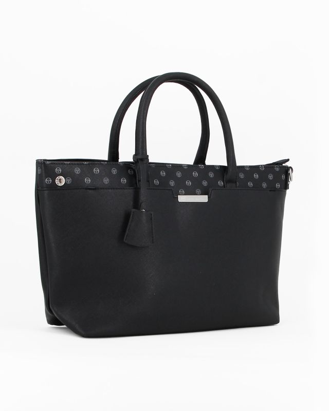 Prodotto: SERGIO TACCHINI - Borsa a mano nera con tasca frontale, tracolla removibile