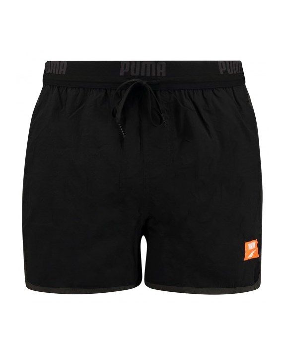 Prodotto: PUMA - Costume da bagno pantaloncino corto nero con elastico in vita e logo arancione