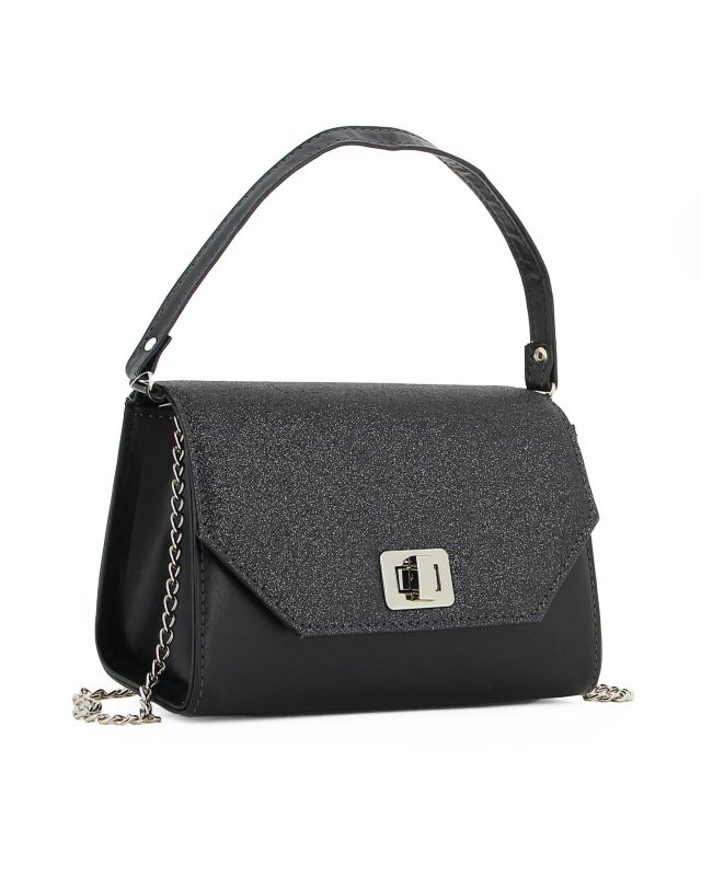 Prodotto: Borsa nera un manico con chiusura girello e patta glitter - MADE IN ITALY - ANNES NICOLE