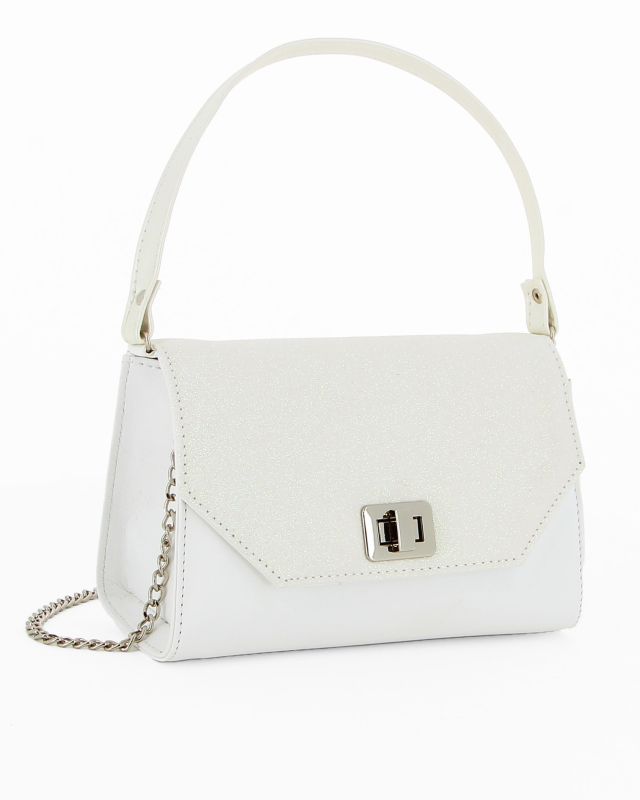 Prodotto: Borsa a mano bianca con chiusura girello e patta glitter- MADE IN ITALY - ANNES NICOLE
