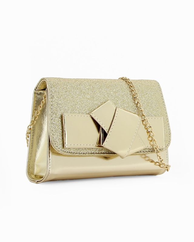 Prodotto: ANNES NICOLE - Pochette laminata platino con patta glitterata e fiocco removibile, MADE IN ITALY