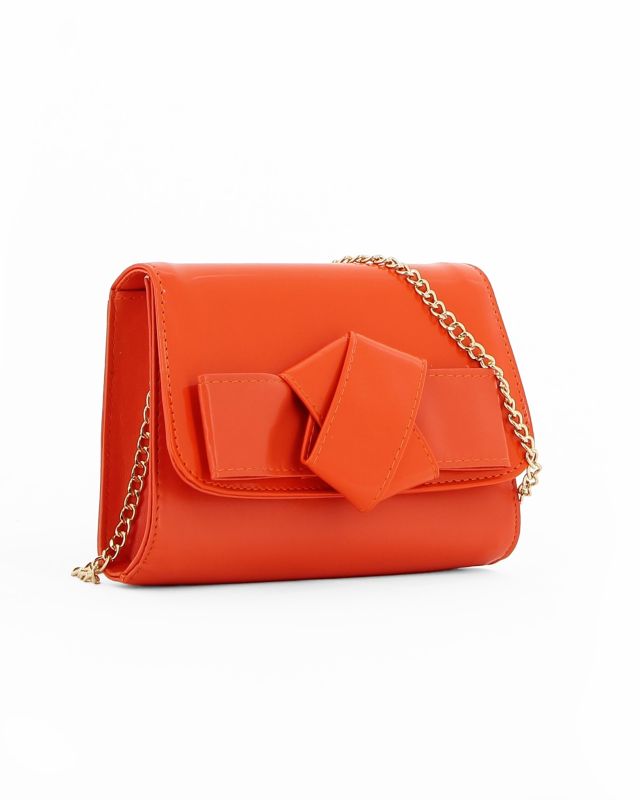 Prodotto: ANNES NICOLE - Pochette arancione con patta in vernice e fiocco removibile, MADE IN ITALY