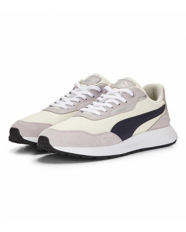 Prodotto: PUMA - Sneaker da uomo panna e grigia in mesh traspirante con logo blu e soletta in memory foam - RUNTAMED