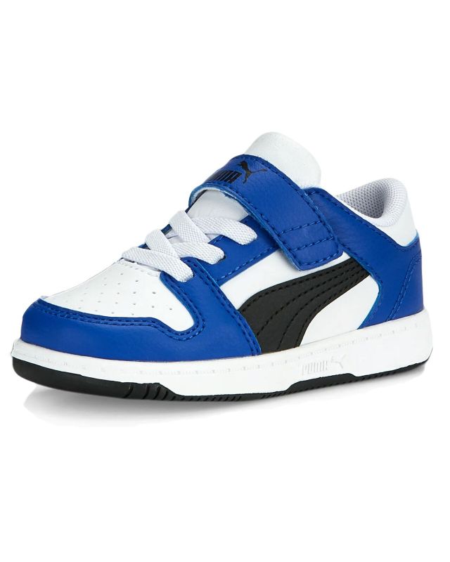 Prodotto: PUMA - Sneakers da bambino blu e bianca con logo nero e strappo, numerata 20/27 - REBOUND LAYUP LO SL V INF
