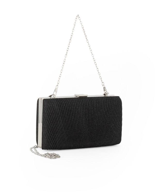 Prodotto: DIVAS - Clutch nera glitterata con righe verticali e chiusura metallica