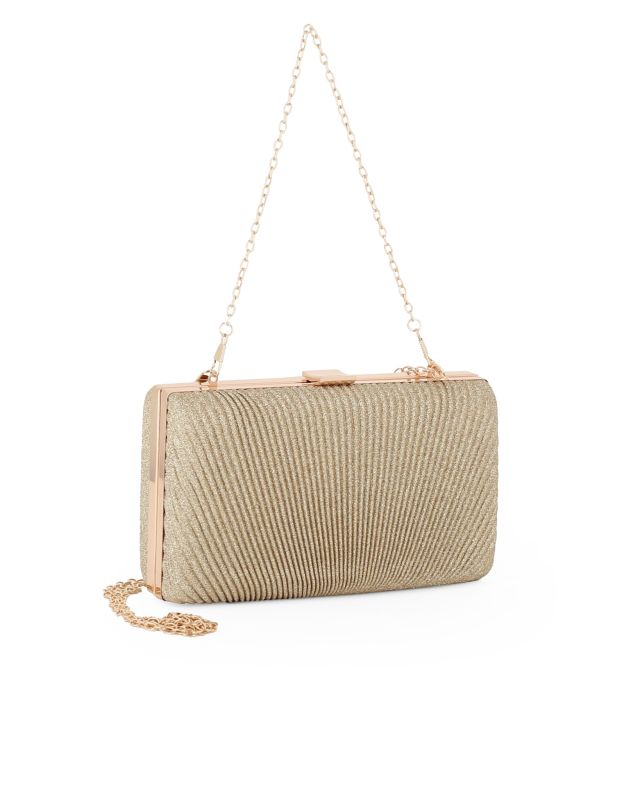 Prodotto: DIVAS - Clutch oro glitterata con righe verticali e chiusura metallica