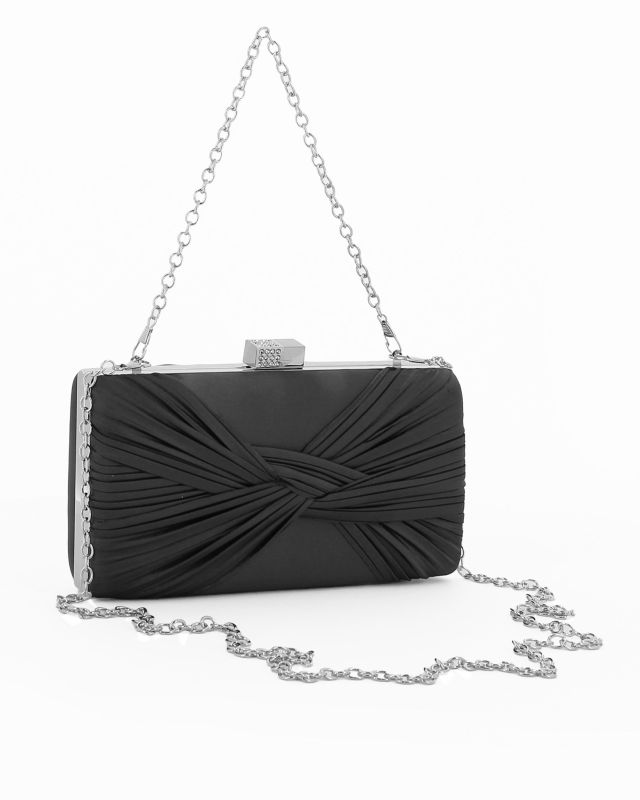 Prodotto: DIVAS - Clutch nera in raso con fiocco e chiusura metallica