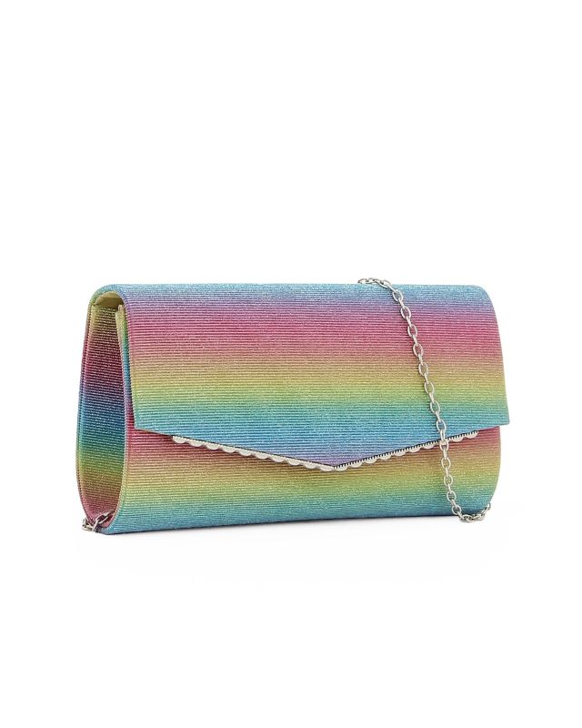 Prodotto: DIVAS - Pochette arcobaleno in lurex con bordino patta a ondine