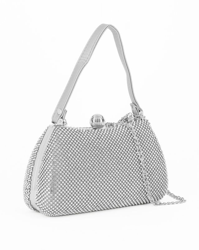 Prodotto: DIVAS - Pochette argento tutta strass con un manico
