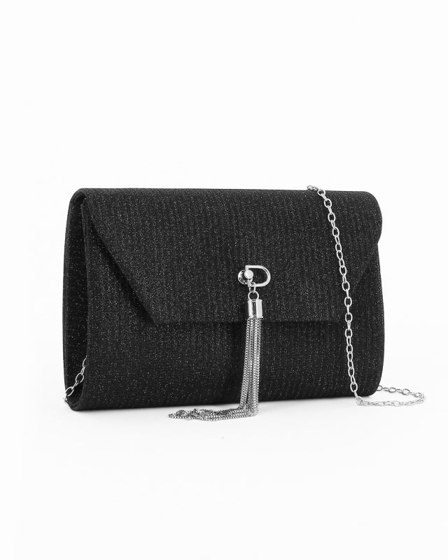 Prodotto: DIVAS - Pochette nera in lurex con pennacchio frange