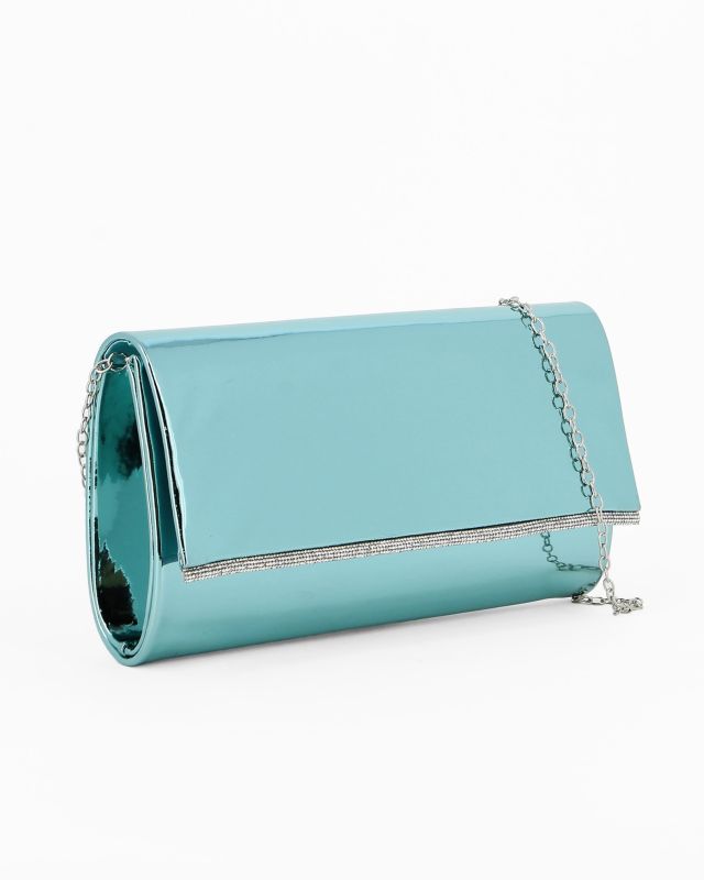 Prodotto: MISS GLOBO -Pochette turchese effetto specchio con inserto strass