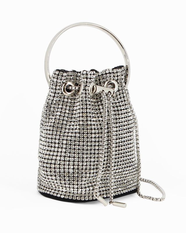 Prodotto: MISS GLOBO - Pochette a secchiello argento tutta strass con un manico