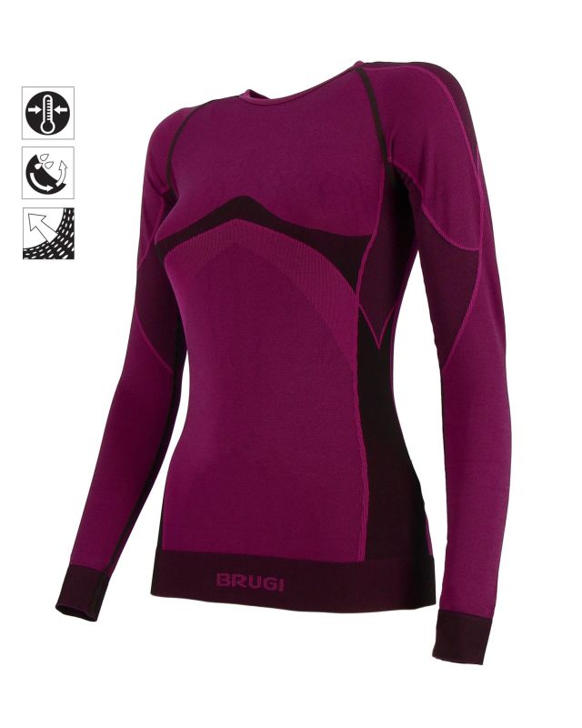 Prodotto: BRUGI - Maglia da donna viola e nera termica traspirante senza cuciture