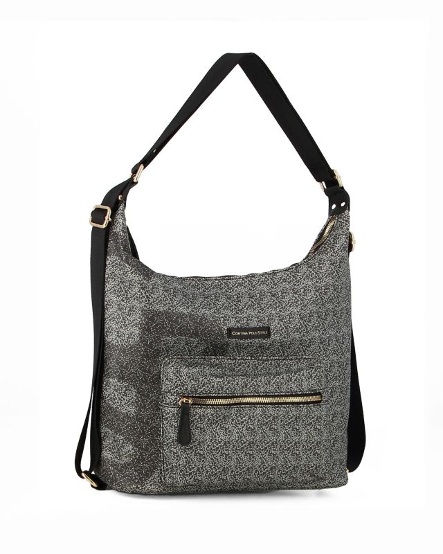 Prodotto: CORTINA POLO STYLE - Borsa/zaino nera con tasca frontale e stampa logo
