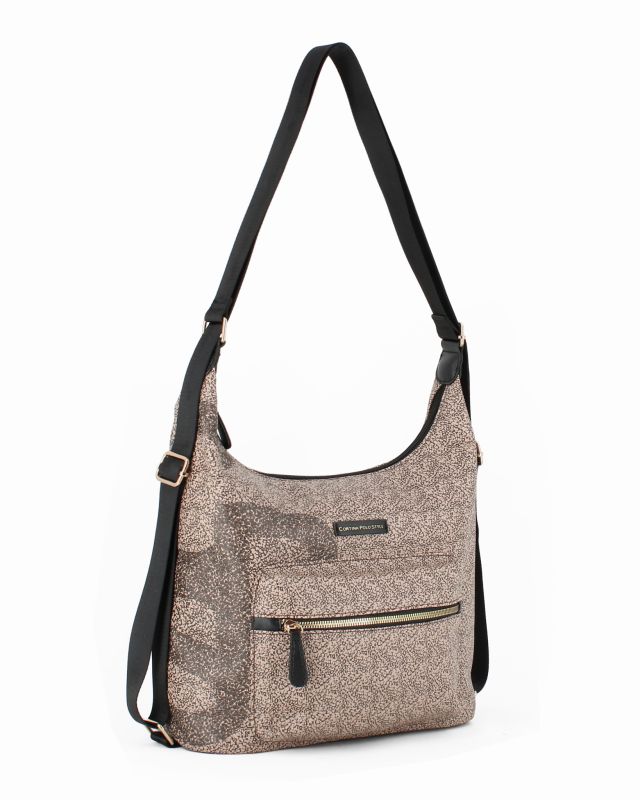Prodotto: CORTINA POLO STYLE - Borsa/zaino taupe con tasca frontale e stampa logo