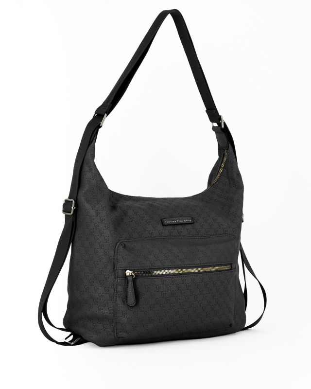 Prodotto: CORTINA POLO STYLE - Borsa sacca nera loggata con tasca frontale