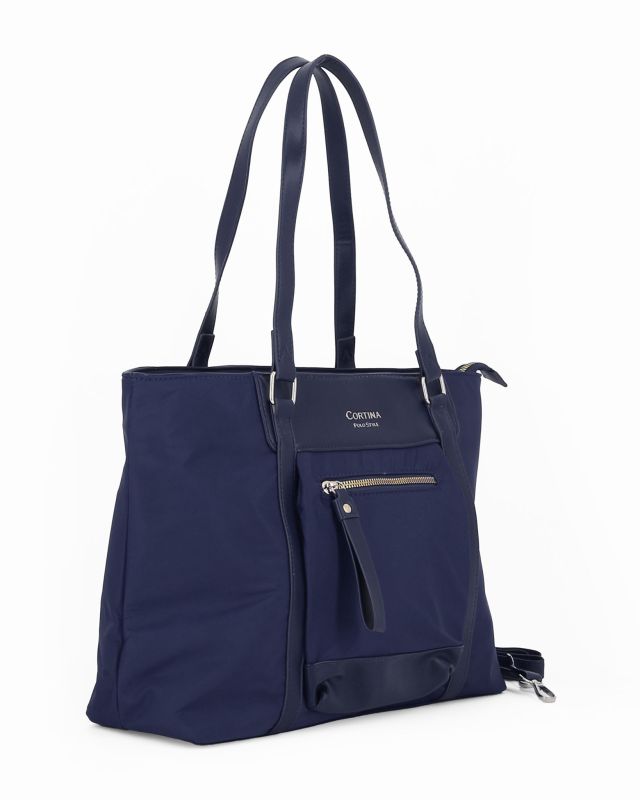 Prodotto: CORTINA POLO STYLE - Borsa shopping blu con tasca frontale e tracolla removibile