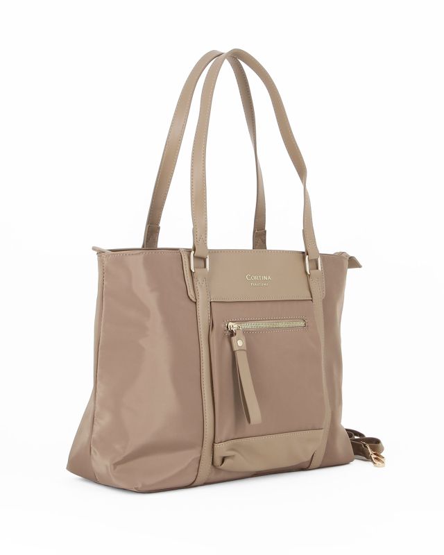 Prodotto: CORTINA POLO STYLE - Borsa shopping taupe con tasca frontale e tracolla removibile