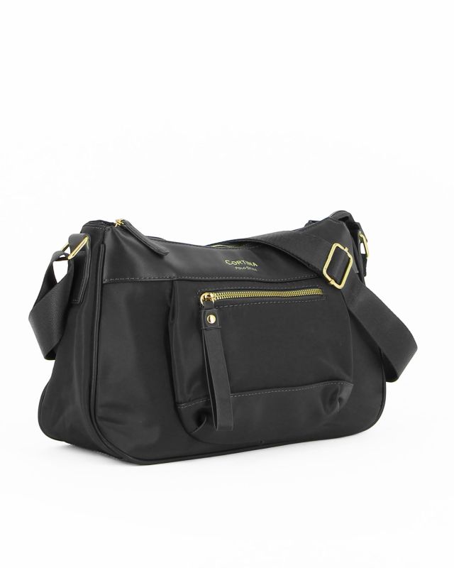 Prodotto: CORTINA POLO STYLE - Borsa nera con tasca frontale e tracolla regolabile