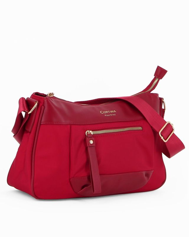 Prodotto: CORTINA POLO STYLE - Borsa rubino con tasca frontale e tracolla regolabile