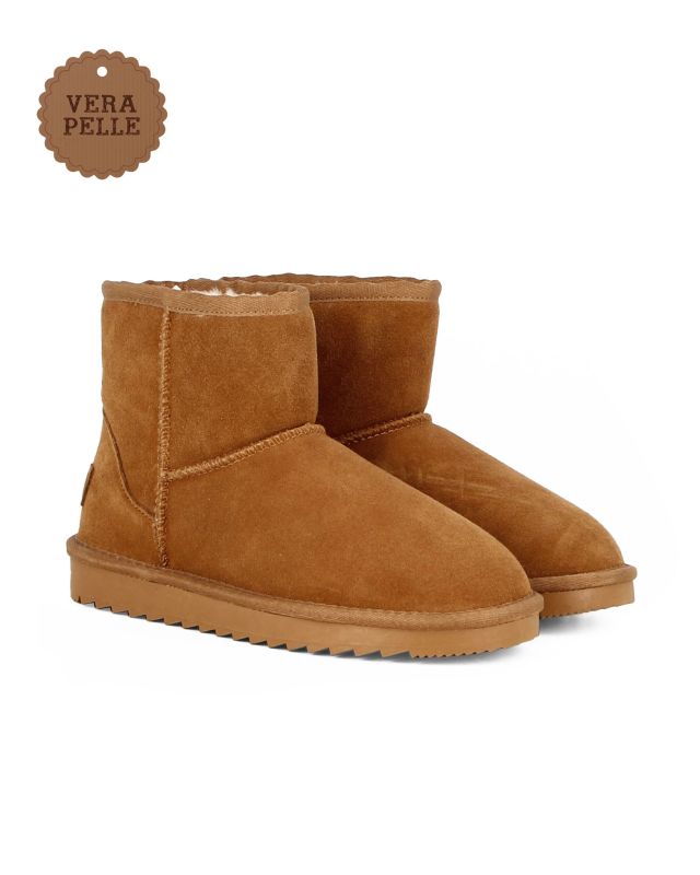 Prodotto: MISS GLOBO - Stivaletto camel in VERA PELLE con pelliccia interna