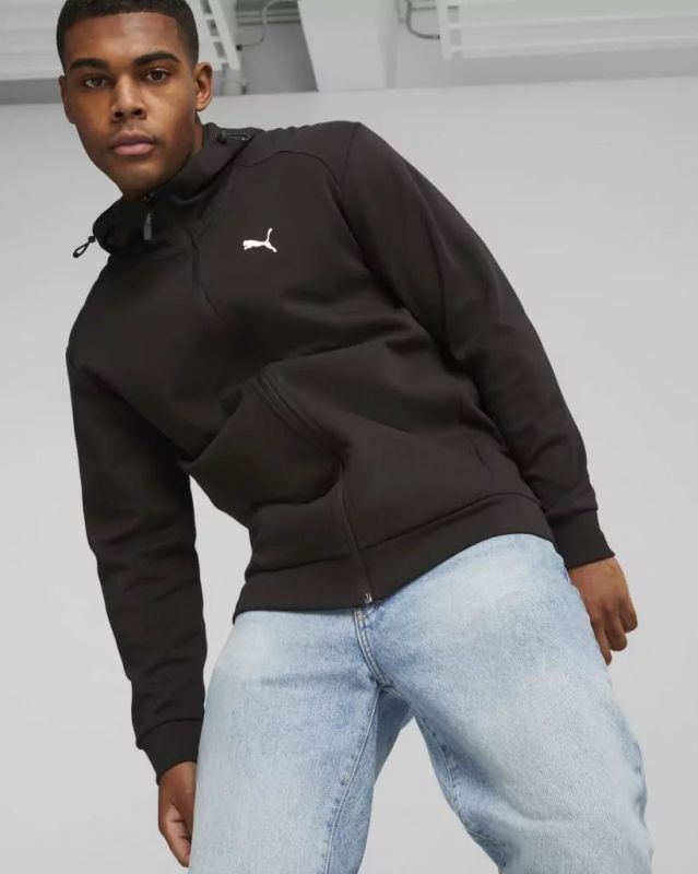 Prodotto: PUMA - Felpa da uomo nera con zip frontale e cappuccio