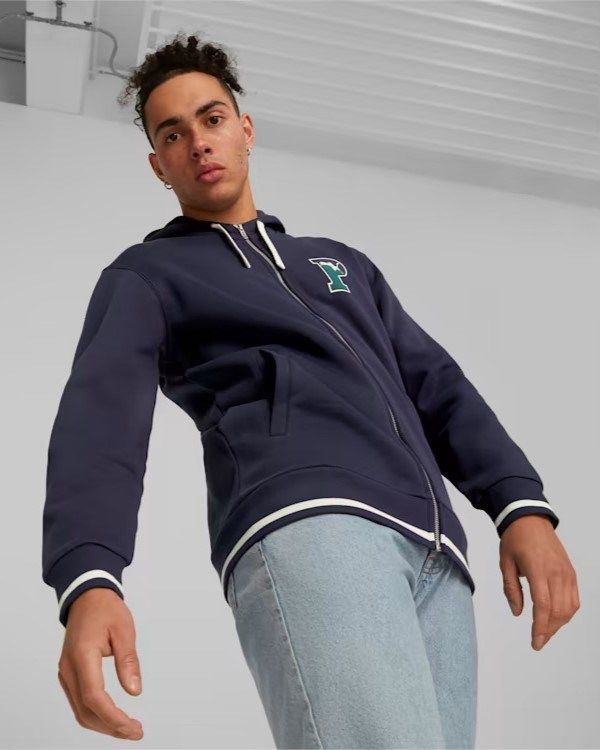 Prodotto: PUMA - Felpa da uomo blu con zip frontale e cappuccio