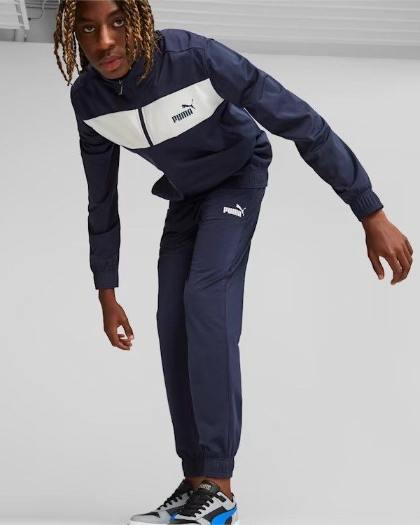Prodotto: PUMA - Tuta acetata completa da uomo blu e bianca con zip frontale