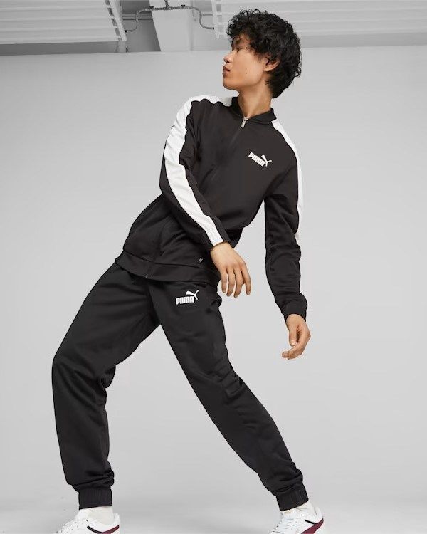 Prodotto: PUMA - Tuta acetata completa da uomo nera e bianca con zip frontale